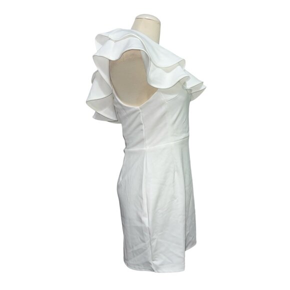 Lulus Enticing Behavior White Ruffled One-Shoulder Mini Dress Sz Large White - Picture 11 of 13